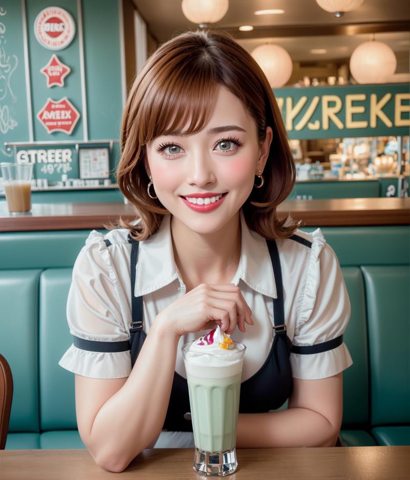 05385-898980162-a happy woman sitting across from you inside a table in a classic retro diner with a milkshake, googie kitsch aesthetic, cinemat.png